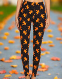 Halloween Orange Witch Print Soft Black Leggings