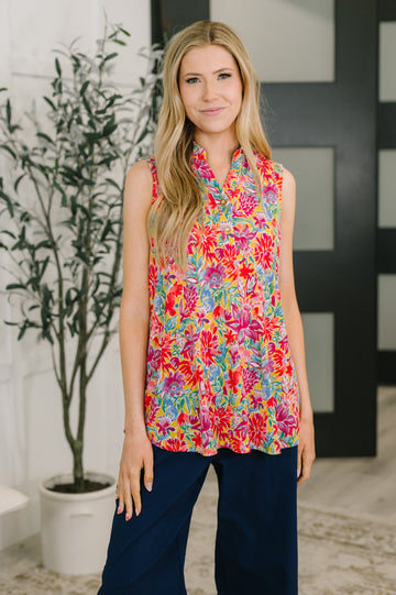 Sea Spray Collared Sleeveless Top in Island Bloom