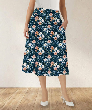RTS - Serenity Blooms Swing Skirt with Pockets