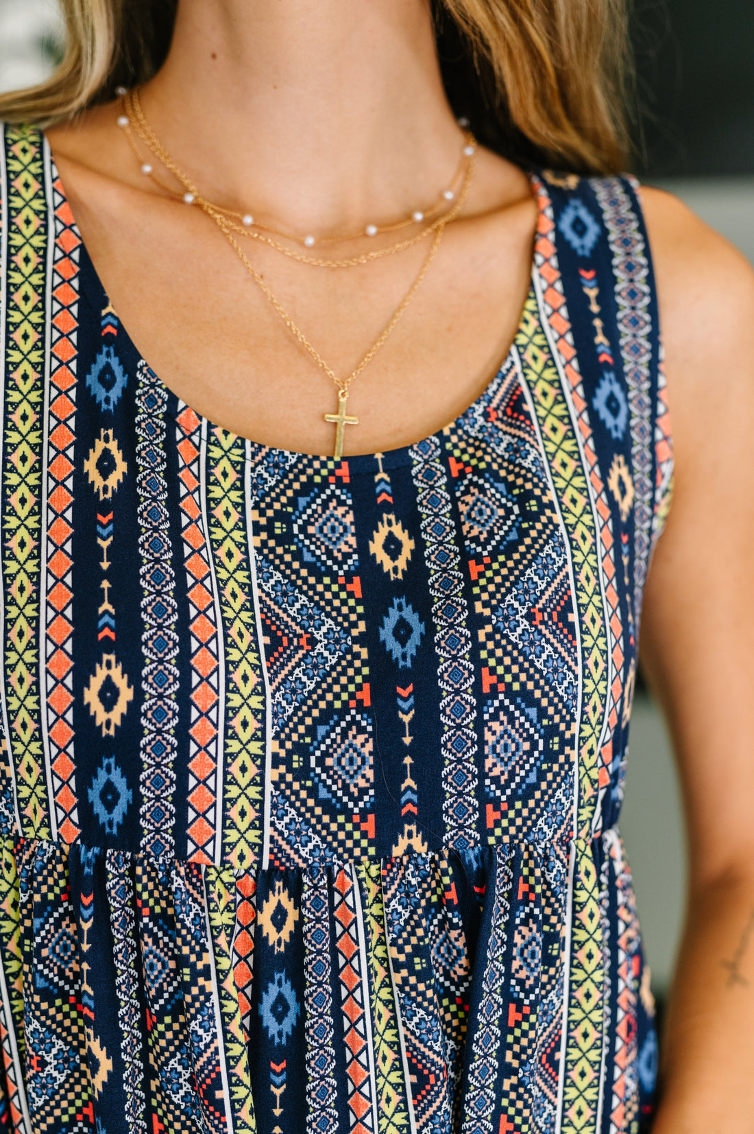 Sierra Spirit Gathered Tiered Dress in Navy