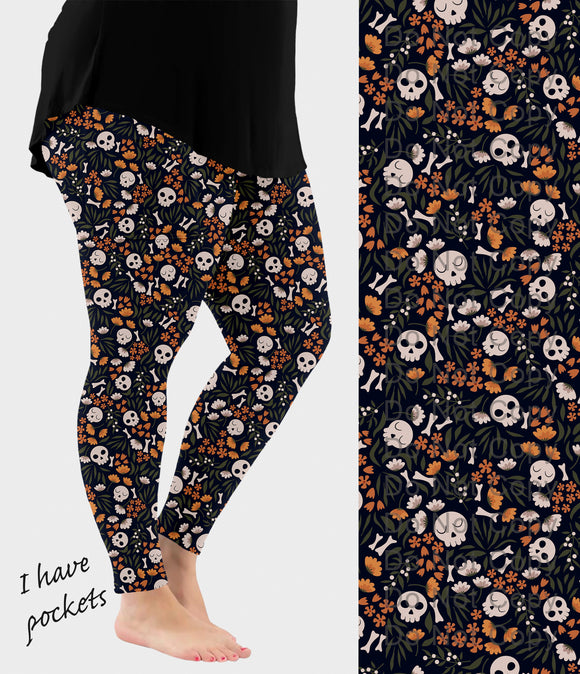 RTS - Skull Meadow Leggings w/ Pockets