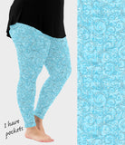 RTS - Sky Blue Paisley Sparkle Leggings w/ Pockets