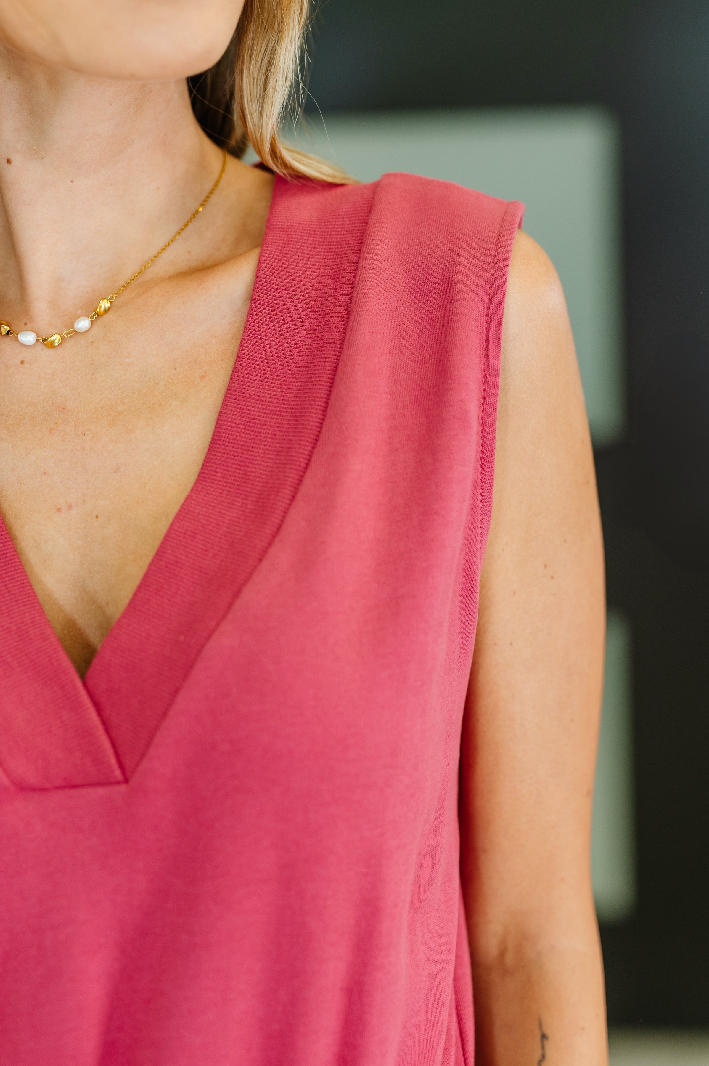 Sleeveless V-Neck Romper in Rose
