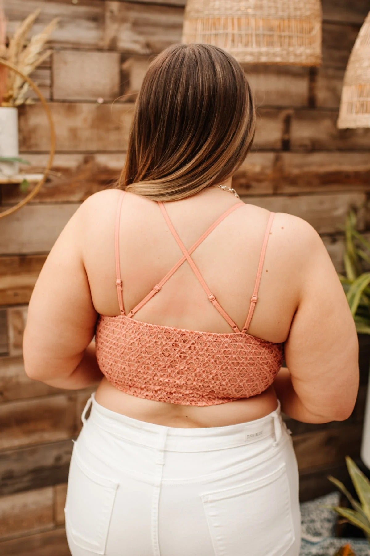 Women's Crochet Sexy Lace Bralette with Removable Pads and Cross Back Adjustable Strap Wirefree