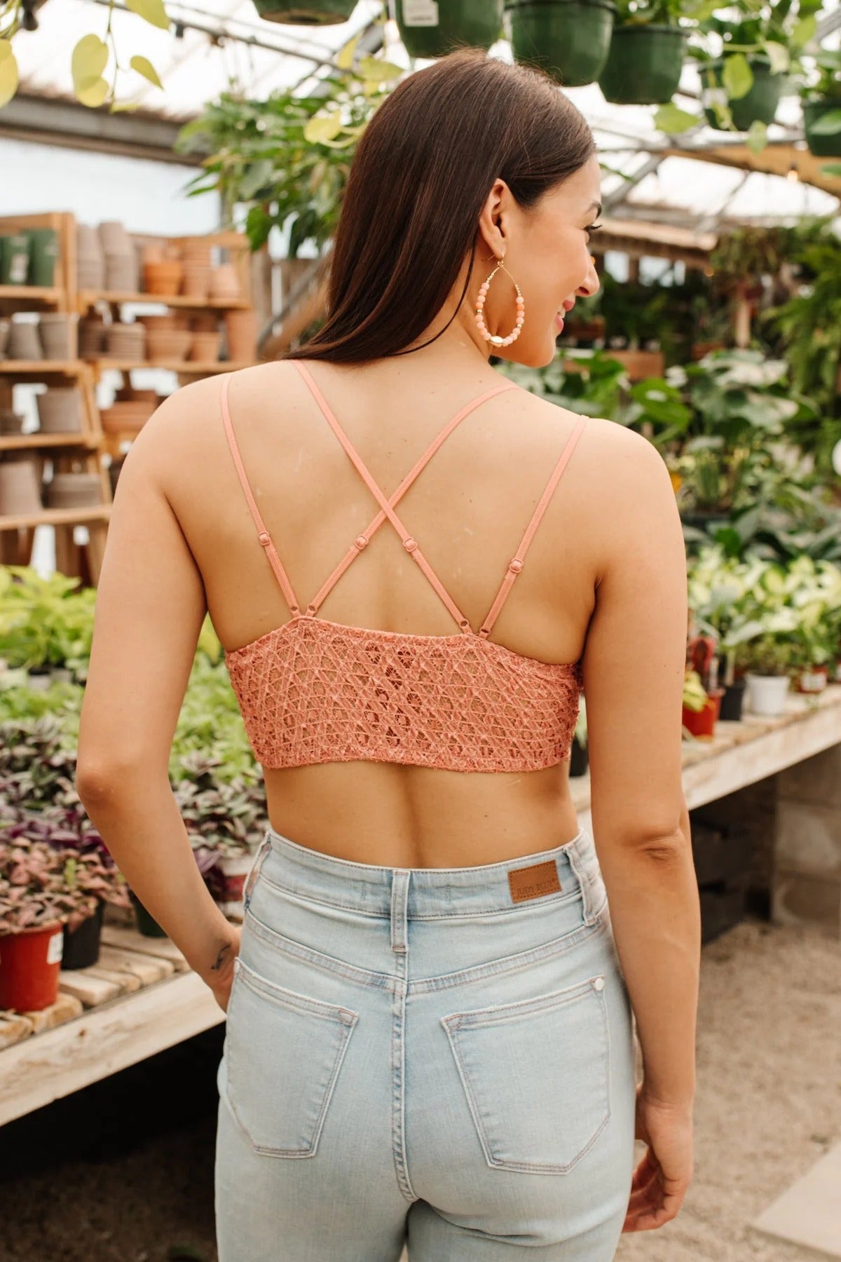 Women's Crochet Sexy Lace Bralette with Removable Pads and Cross Back Adjustable Strap Wirefree