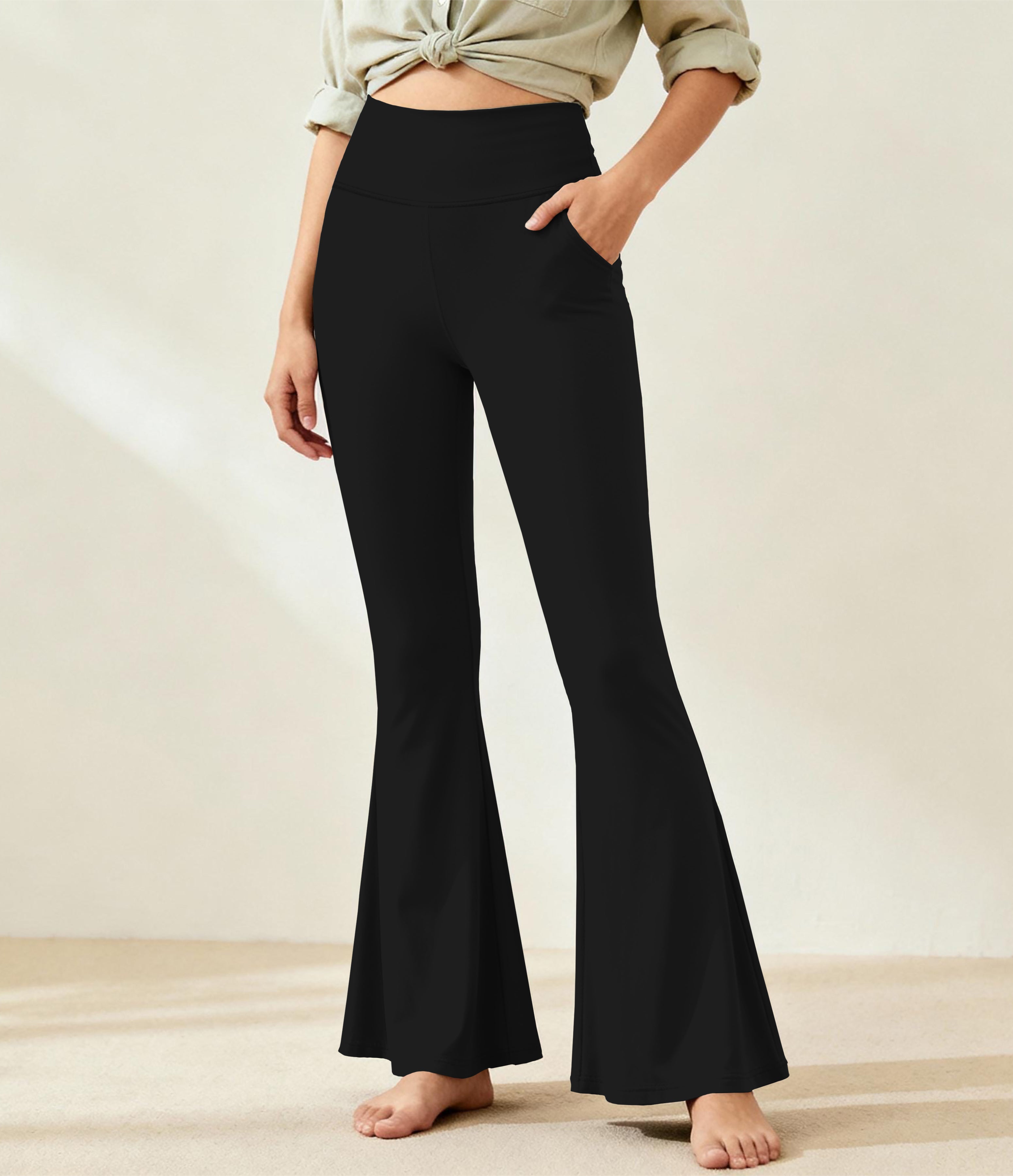 RTS - Solid Black Flare Leggings with Pockets