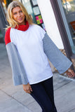 Red/White Hacci Color Block Jacquard Knit Turtleneck