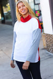 Red/White Hacci Color Block Jacquard Knit Turtleneck