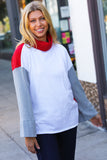 Red/White Hacci Color Block Jacquard Knit Turtleneck