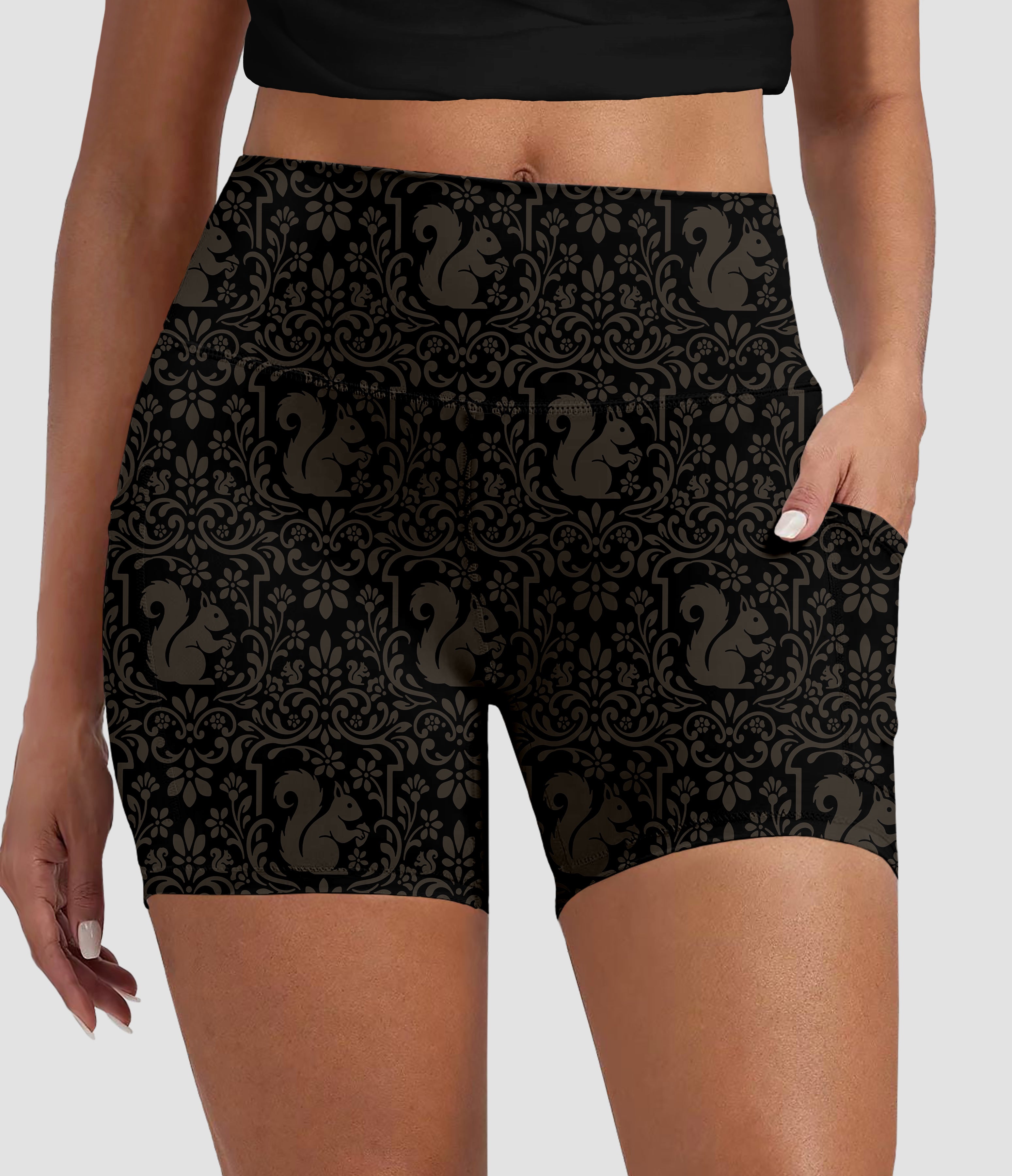 RTS - Squirrel Damask Biker Shorts with Pockets