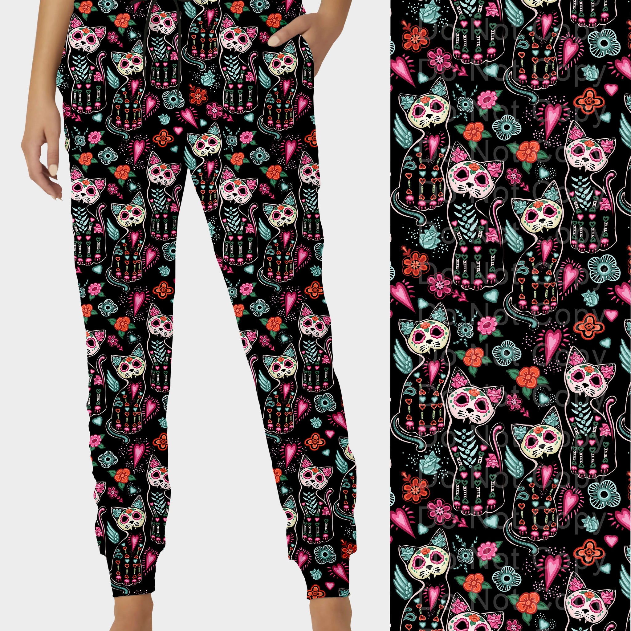 RTS - Sugar Skull Kitty Cat Joggers