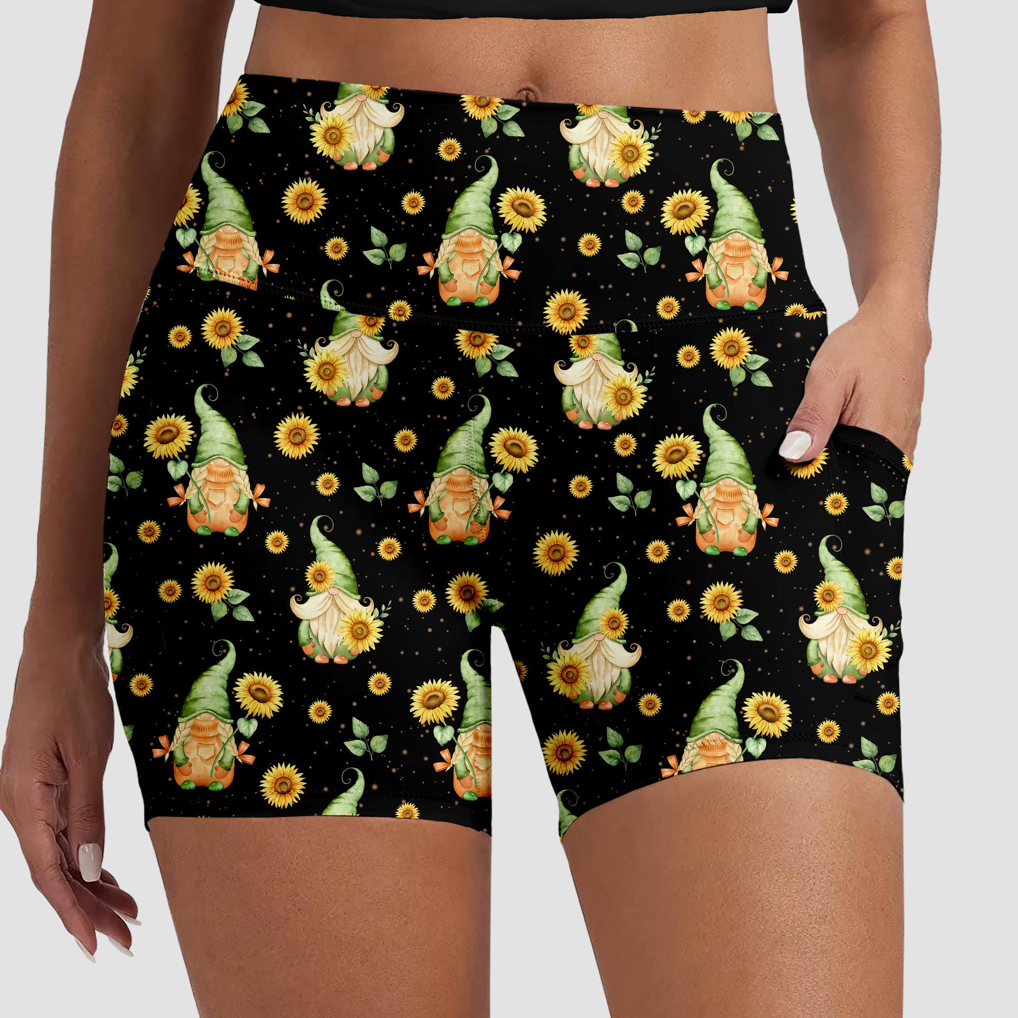 RTS - Sunflower Field Gnomes Biker Shorts w/ Pockets