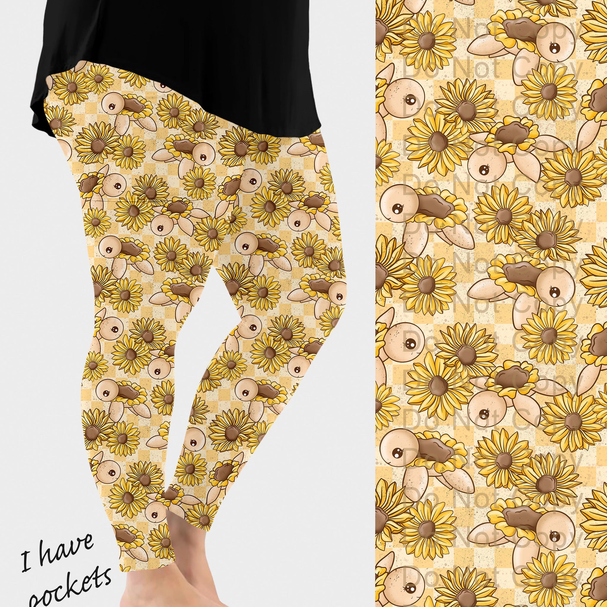 RTS - Sunflower Turtle Leggings w/ Pockets