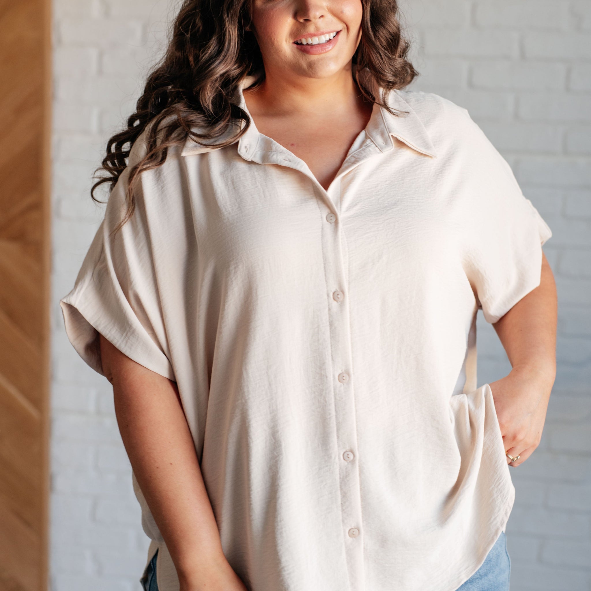 Sweet Simplicity Button Down Blouse in Oatmeal