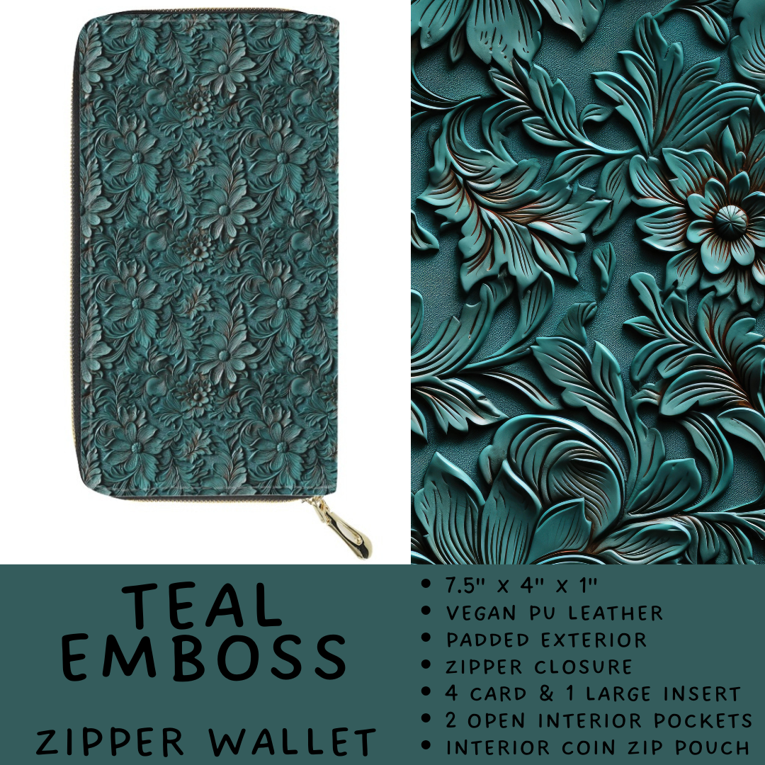 Batch #460 - Zip It Collection - Closes 12/5 - ETA late Jan - Teal Emboss Zipper Wallet