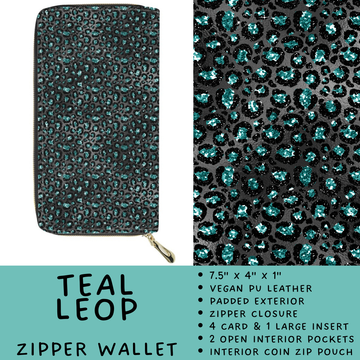 Batch #460 - Zip It Collection - Closes 12/5 - ETA late Jan - Teal Leop Zipper Wallet