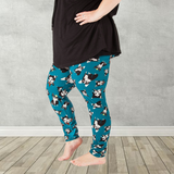 Party Dog Boston Terrier In Glasses Print Soft Stretchy Teal Leggings