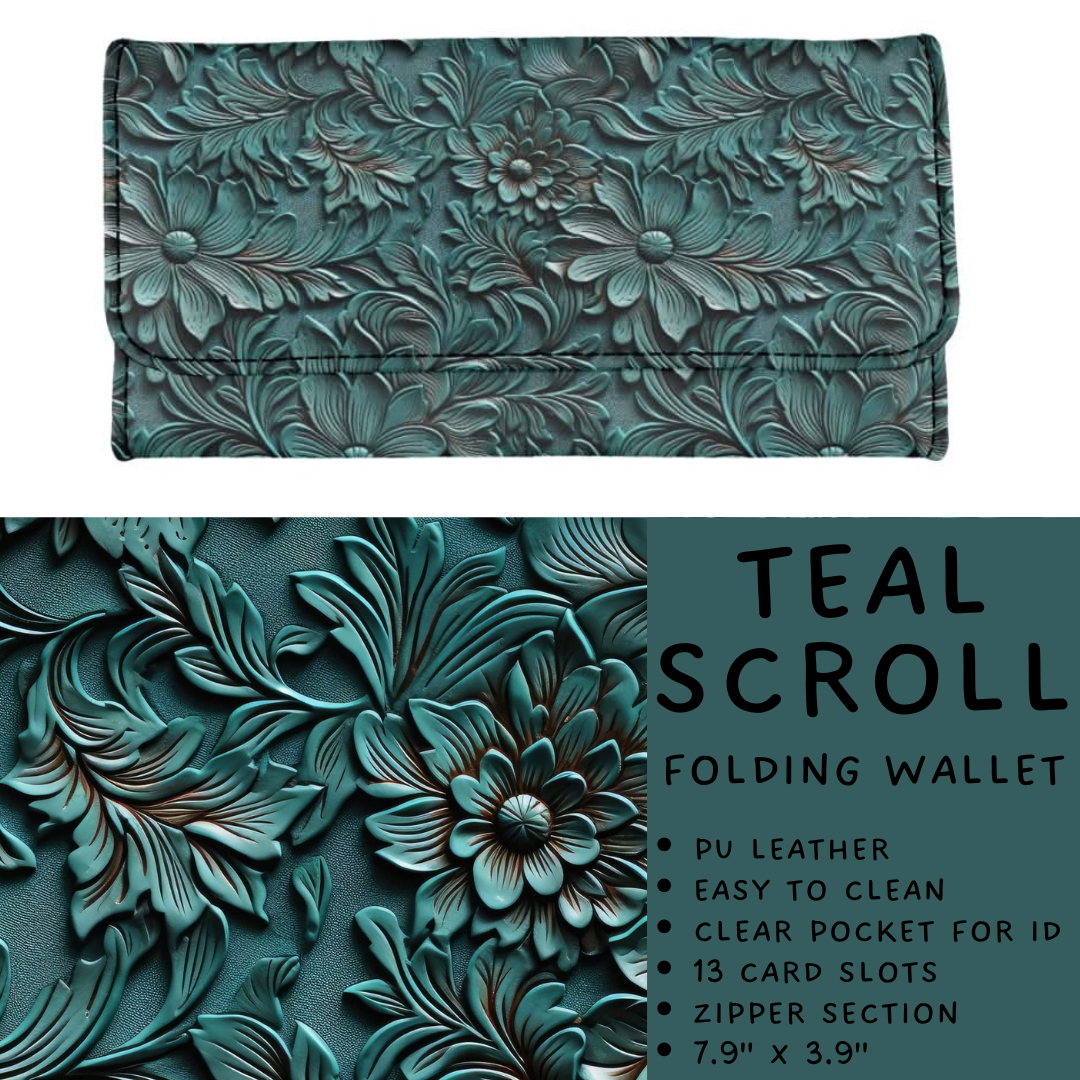 Batch #265 - Card Holders & Foldable Wallets - Closes 1/1 - ETA mid Feb - Teal Scroll Foldable Wallet