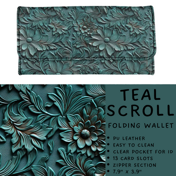 Batch #265 - Card Holders & Foldable Wallets - Closes 1/1 - ETA mid Feb - Teal Scroll Foldable Wallet