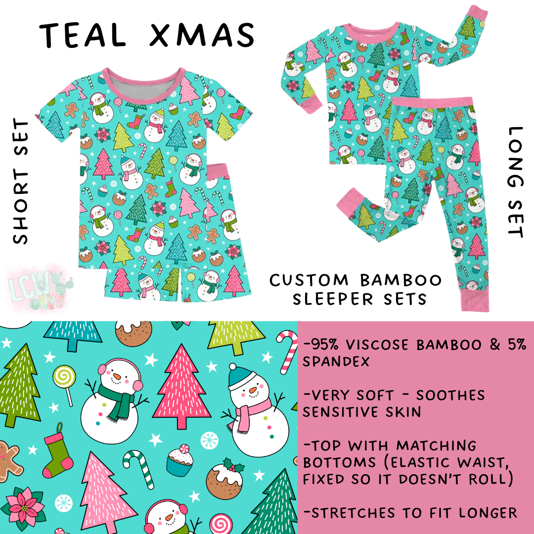 Ready to Ship - Teal Xmas Bamboo Long Sleeper Set - 3T, 4T & 5T