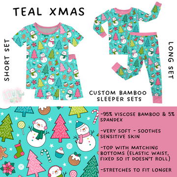 Ready to Ship - Teal Xmas Bamboo Long Sleeper Set - 3T, 4T & 5T