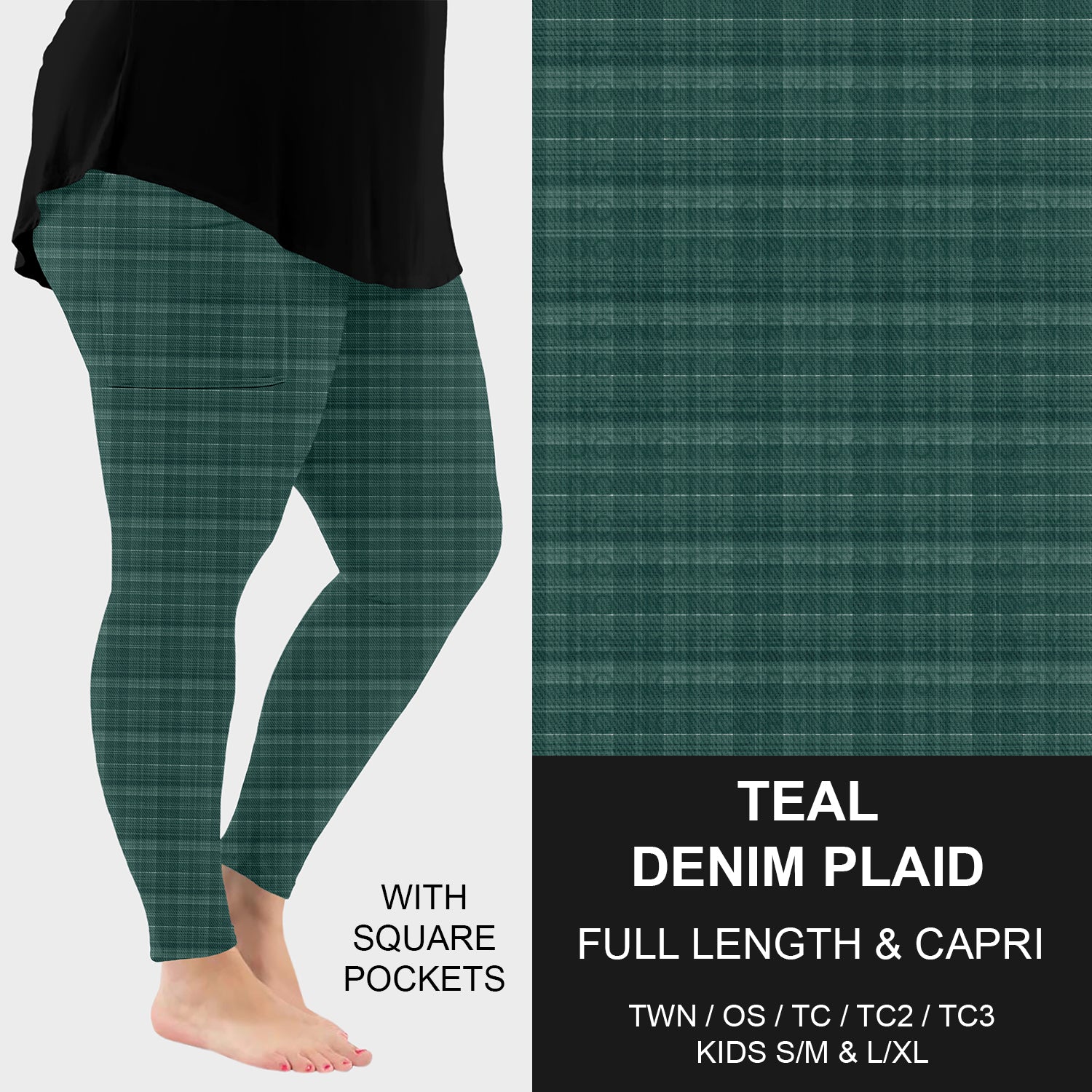 B301 - Preorder Teal Denim Plaid Leggings w/ Pockets (Closes 7/19. ETA: late Sept.)
