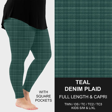 B301 - Preorder Teal Denim Plaid Leggings w/ Pockets (Closes 7/19. ETA: late Sept.)