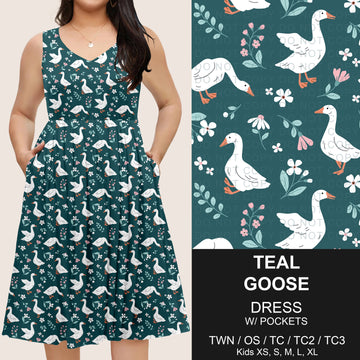 B275 - Preorder Teal Goose Sleeveless Pocket Dress (Closes 2/25. ETA: early May)