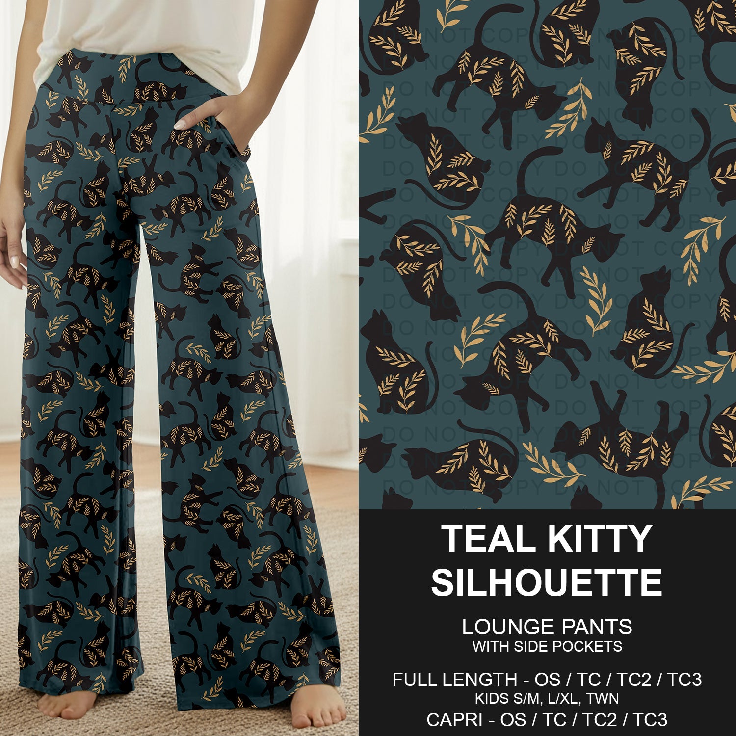 B277 - Preorder Teal Kitty Silhouette Lounge Pants (Closes 3/08. ETA: mid May)