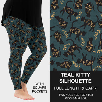 B277 - Preorder Teal Kitty Silhouette Leggings w/ Pockets (Closes 3/08. ETA: mid May)