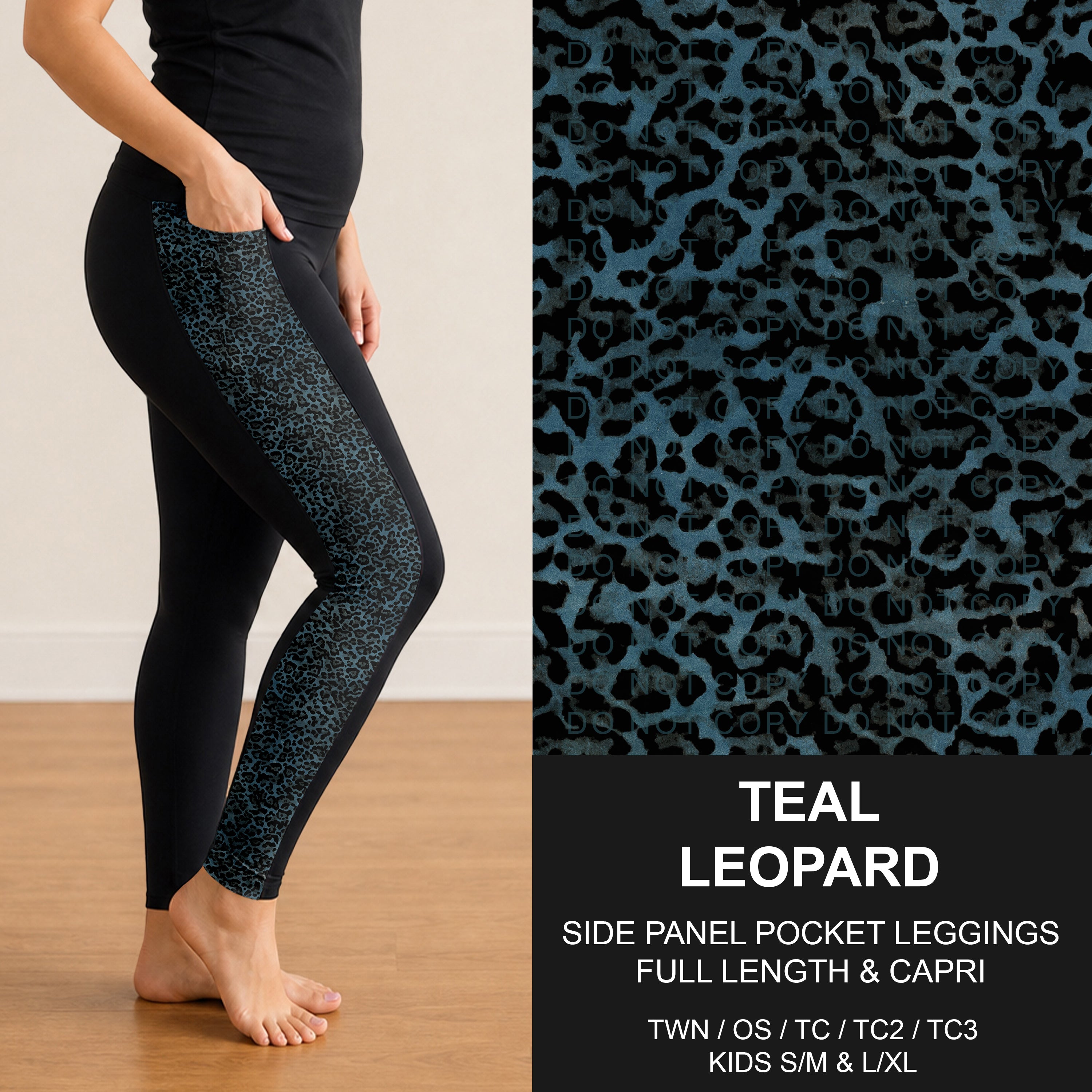 B300 - Preorder Teal Leopard Side Panel Pocket Leggings (Closes 7/15. ETA: mid Sept.)