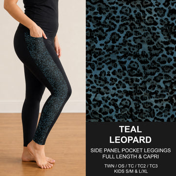 B300 - Preorder Teal Leopard Side Panel Pocket Leggings (Closes 7/15. ETA: mid Sept.)