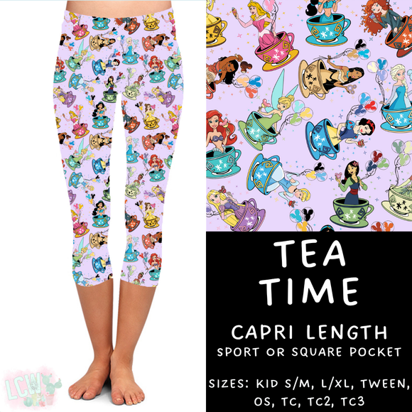 Ready to Ship - Tea Time Capri Length Leggings - OS Square Pocket