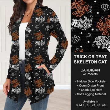 B295 - Preorder Trick or Treat Skele Cat Cardigan w/ Pockets (Closes 6/14. ETA: late Aug.)