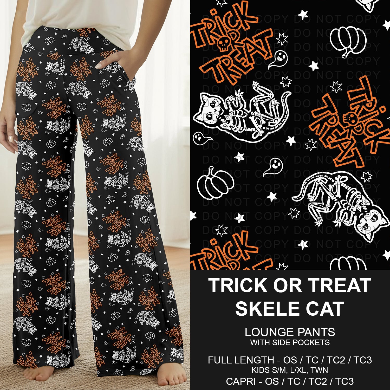 B295 - Preorder Trick or Treat Skele Cat Lounge Pants (Closes 6/14. ETA: late Aug.)