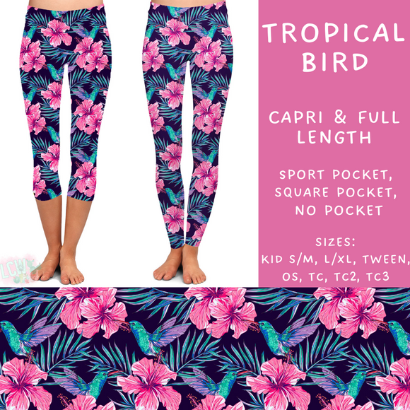 Ready To Ship - Tropical Bird Floral Full and Capri Length Leggings