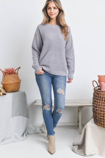 Waffle Slit Sweater - Gray