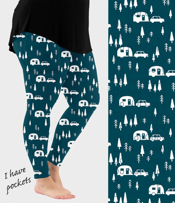 RTS - Teal Campers Leggings with Pockets