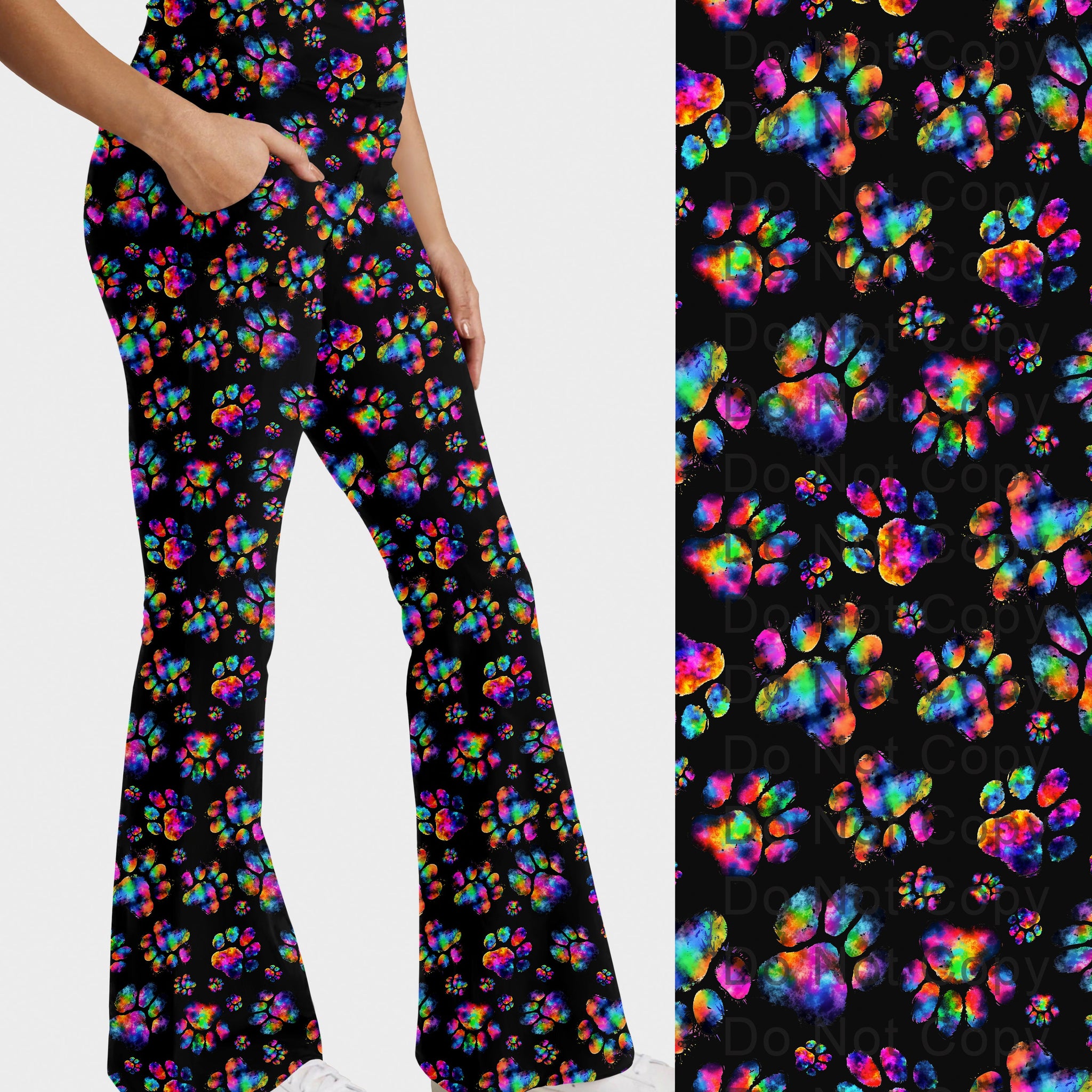 RTS - Tie Dye Paws Flare Leggings w/ Pockets
