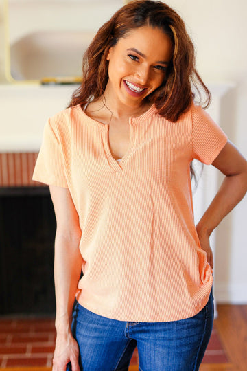 Feel Your Best Coral Baby Waffle Henley Neckline Top (Copy)