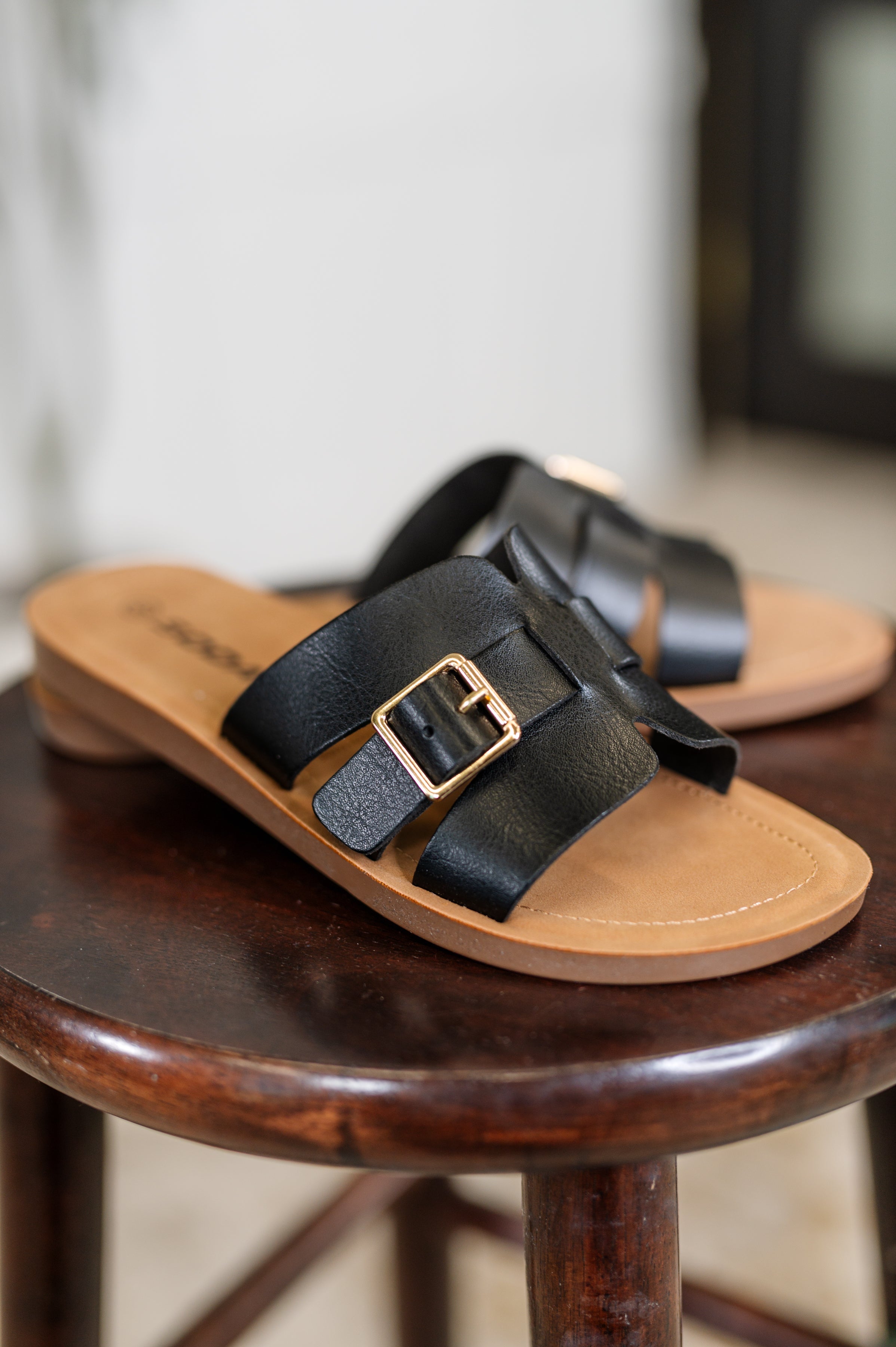 Torvi Black Slip on Sandals