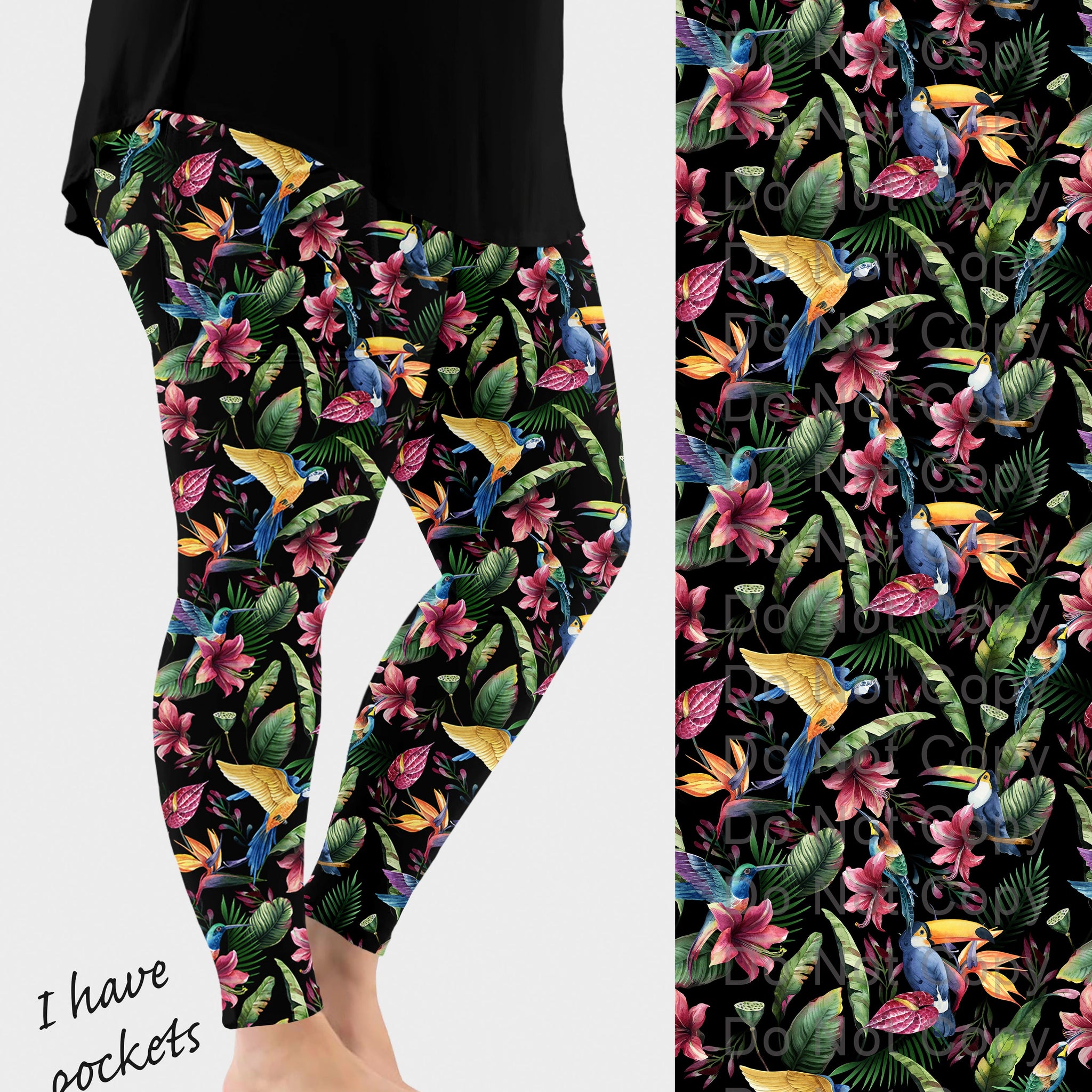 RTS - Tropical Birds Leggings w/ Pockets