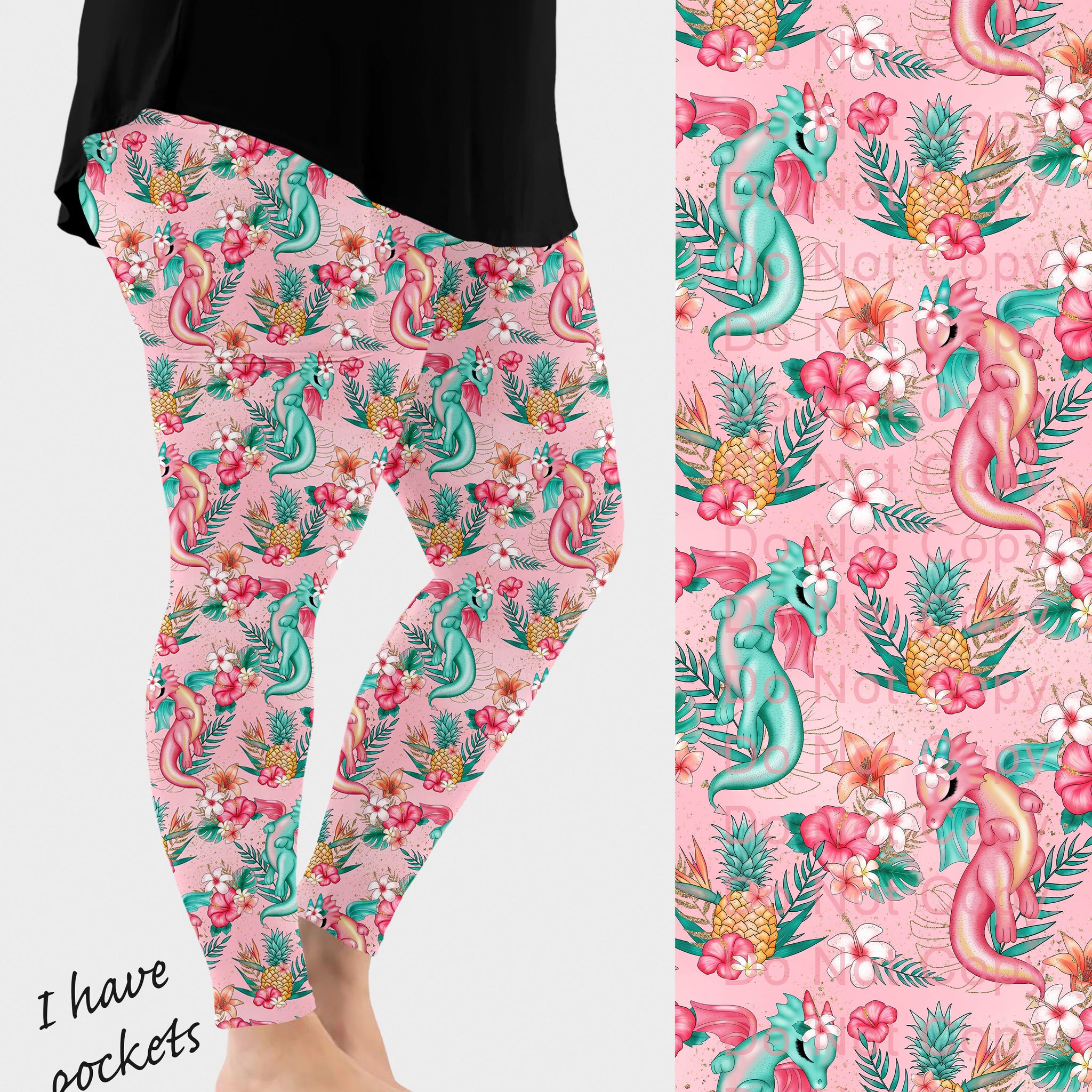 RTS - Tropical Dragon Leggings w/ Pockets