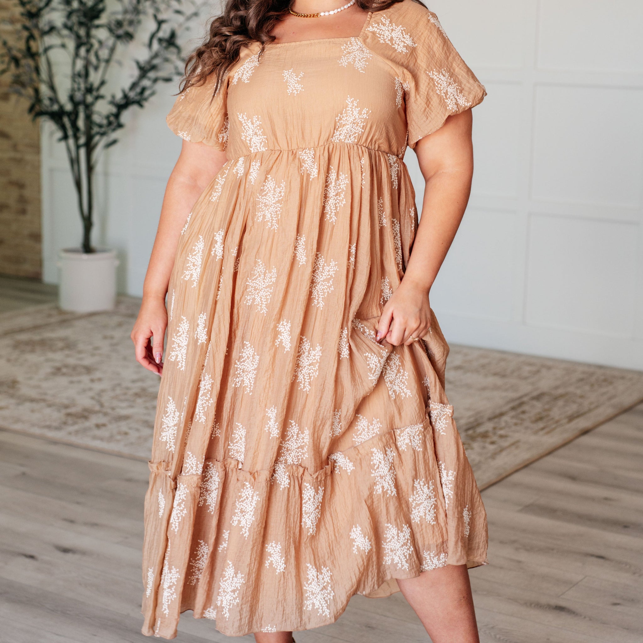 Trusting My Intuition Balloon Sleeve Dress in Camel