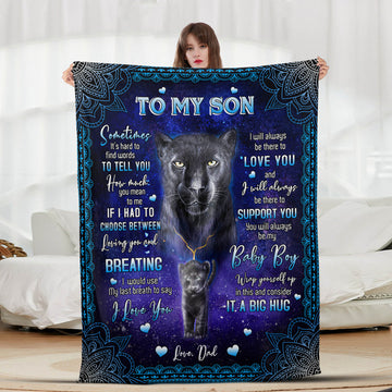 To My Son Blue Mandala Panther - Letter Sherpa Blankets- Preorder Closing 10/2