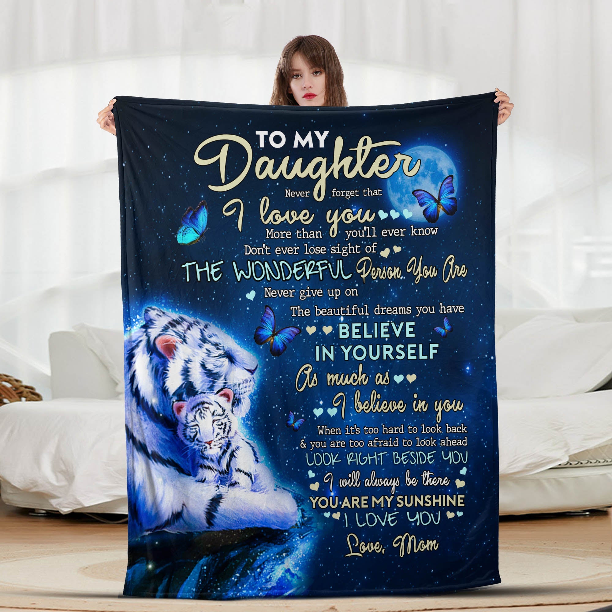 To My Daughter Blue Tiger- Letter Sherpa Blankets- Preorder Closing 10/2