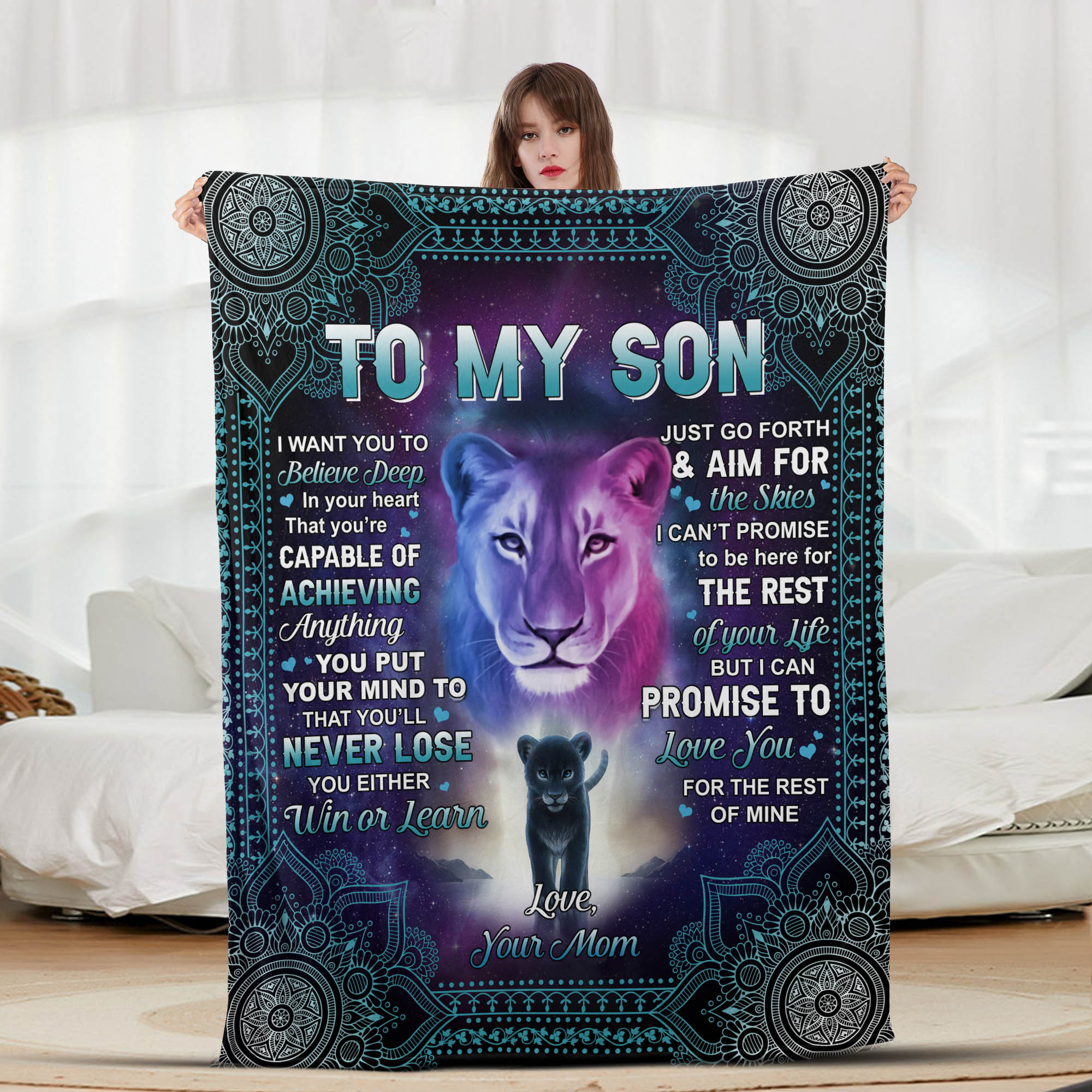 Son Panther w/ Turquoise Mandala- Letter Sherpa Blankets- Preorder Closing 10/2