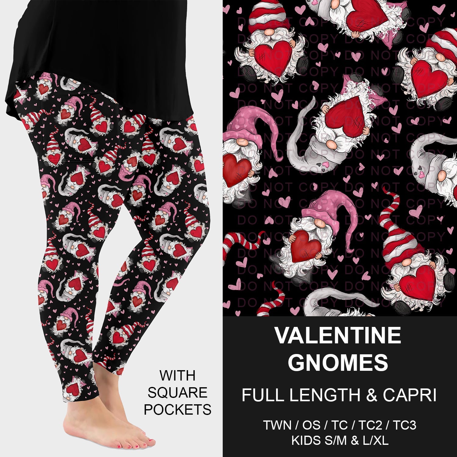 B263 - Preorder Valentine Gnomes Leggings w/ Pockets (Closes 11/30. ETA: late Jan.)