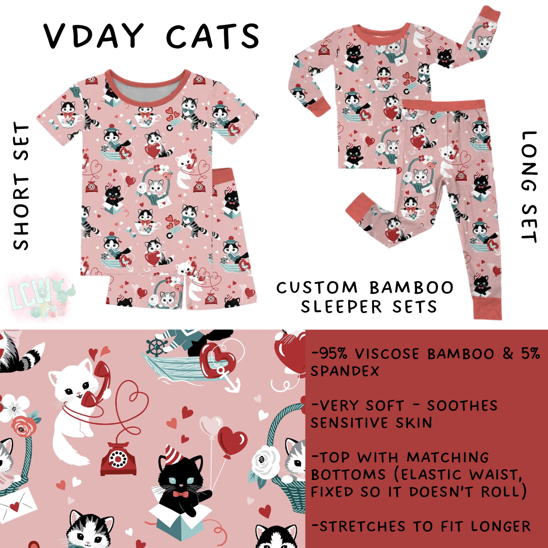 Batch #455 - Little Dreamers Lucky in Love - Closes 11/27 - ETA mid January - Vday Cats Bamboo Short and Long Sleeper Set