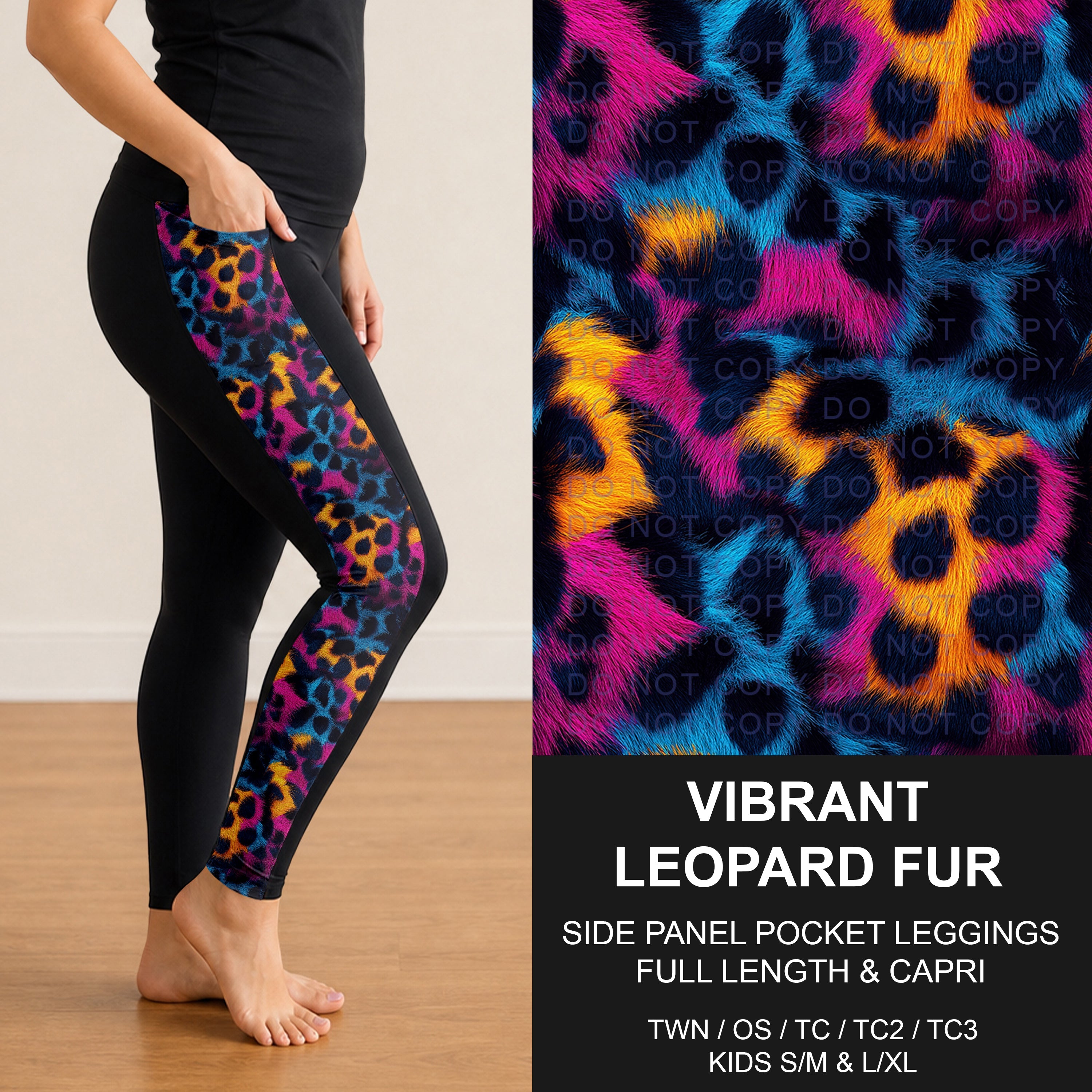 B298 - Preorder Vibrant Leopard Fur Side Panel Pocket Leggings (Closes 7/05. ETA: early Sept.)